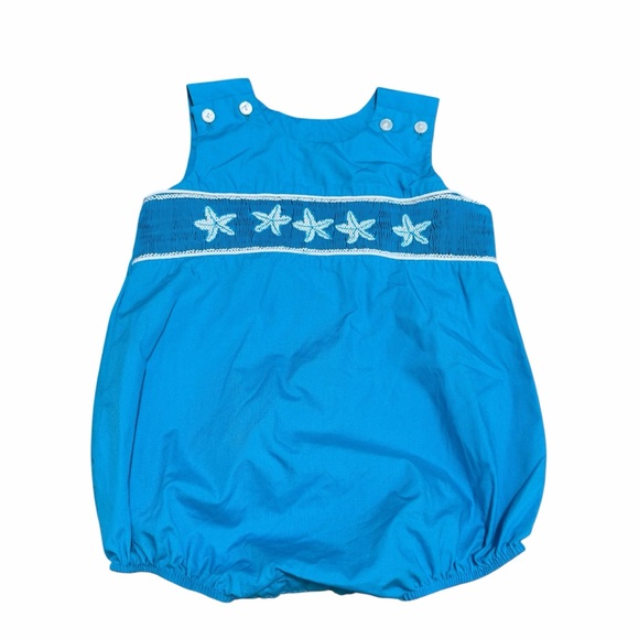 Le Za Me Other - Le Za Me‎ Starfish Smocked Bubble Romper | Blue | Size 9M